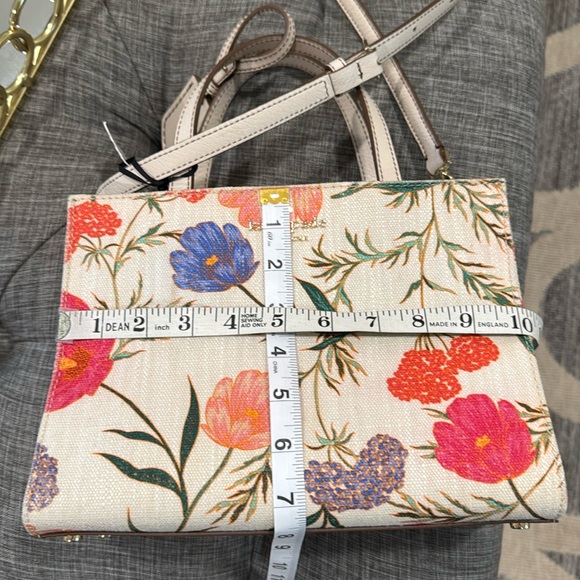 Kate Spade Bag Sam 25th Anniversary Cream Linen Floral Tote with Leather Trim - Picture 14 of 17